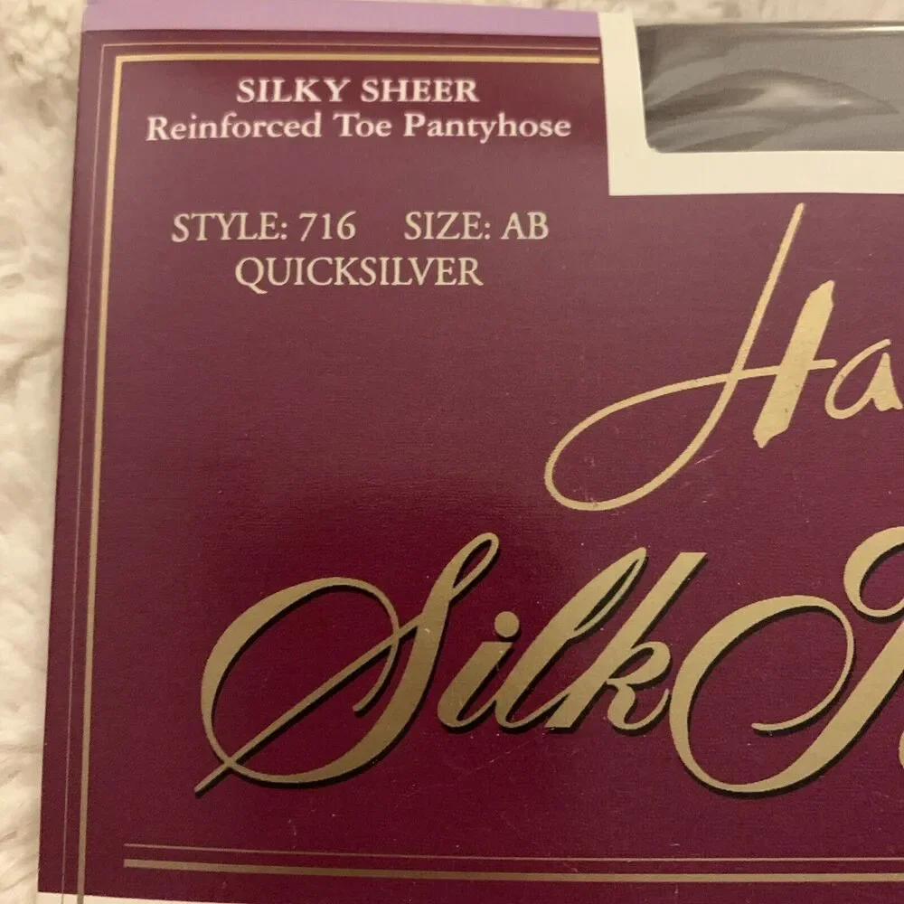 Vtg Hanes Silky Sheer Reinforced Toe Pantyhose Style 716 Size AB Quicksilver